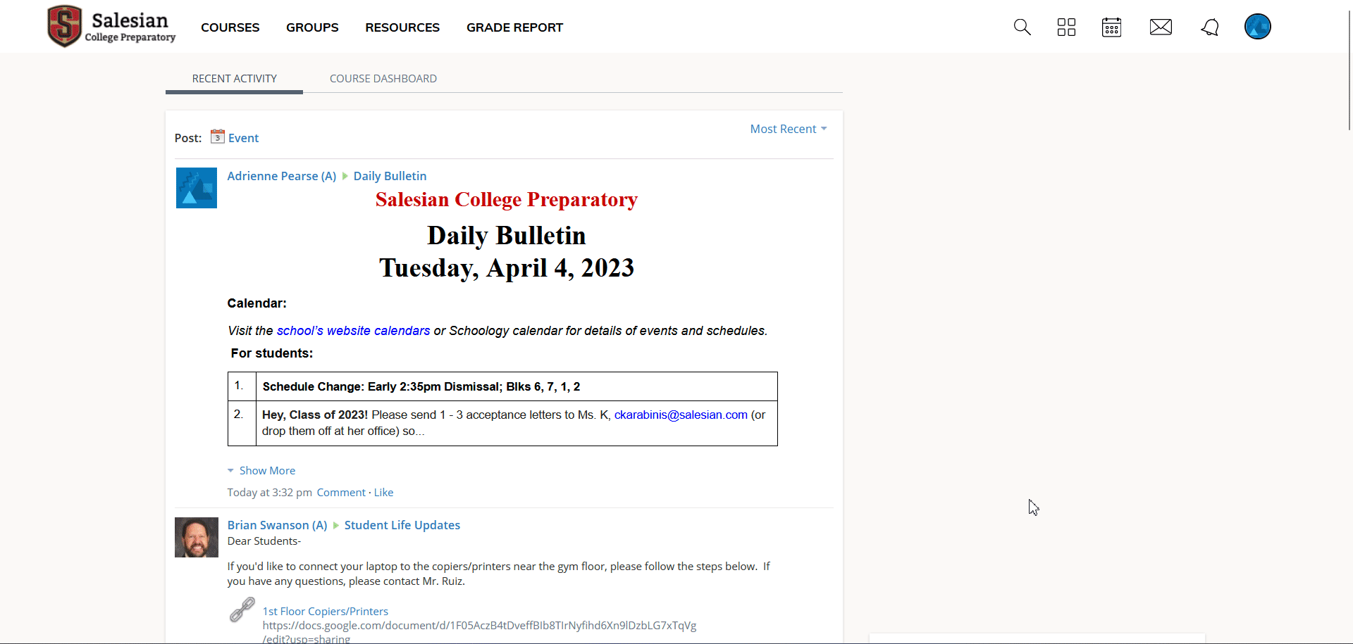 Open the Schoology Courses tab and type CTRL + A and CTRL + C. Then, type CTRL + V in the 'Paste Here' field.